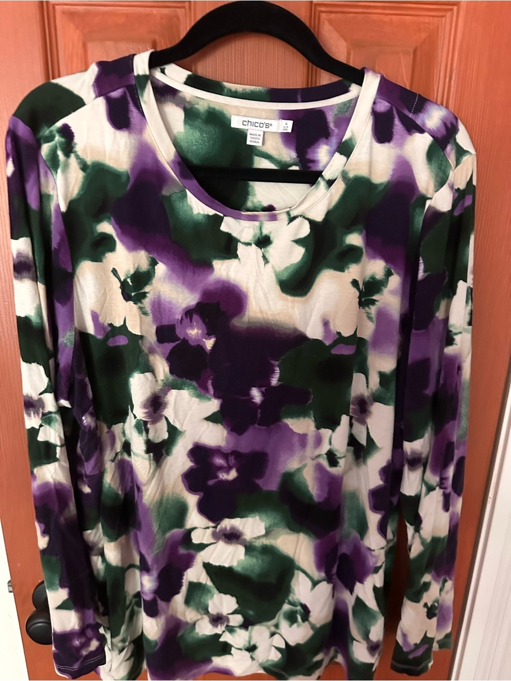 Chico's Purple, Green & Cream Floral Long Sleeve Tee